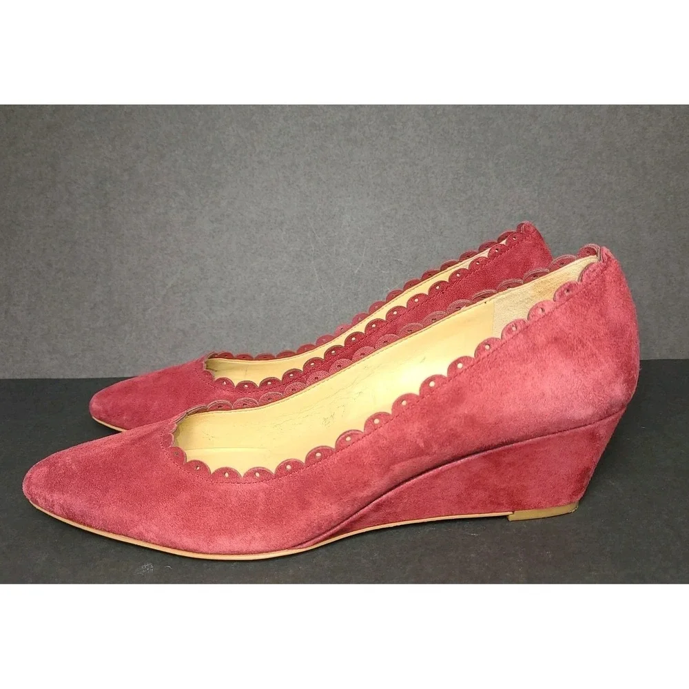 Talbots Women's Suede Scalloped Heels Red 8N 2